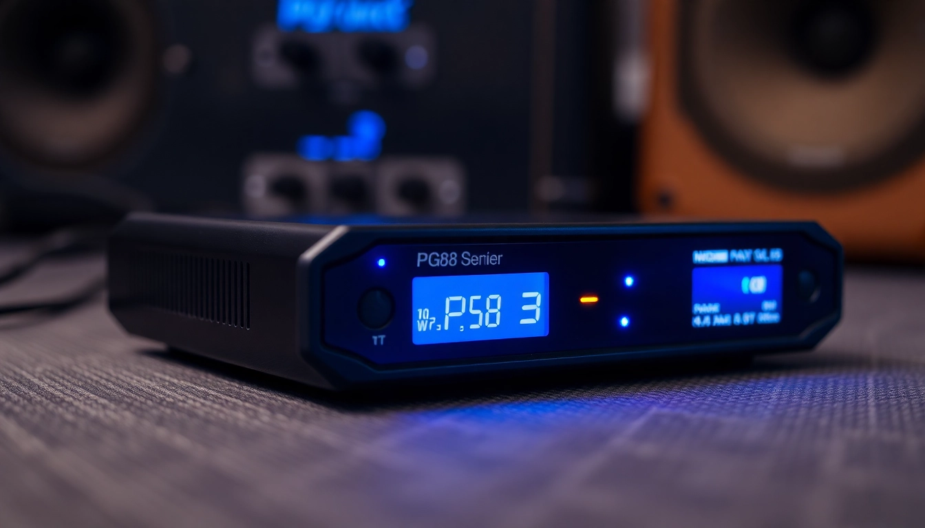 Clean, professional shot of the PG88 wireless receiver showing detailed controls and signal indicators, highlighting its quality and features for sound professionals.