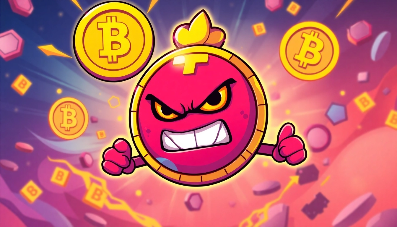 Engaging image of Angry Pepe Coin symbol with blockchain elements and vibrant colors to attract